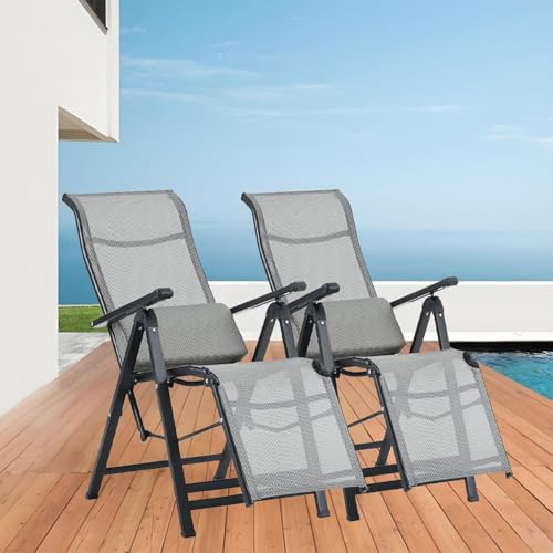 FOVEYZJ Gartenliege Klappbar,Sonnenliege Extra Breiter Liegestuhl mit Verstellbarer Lendenkissen & Armlehene Wetterfest - 200kg Belastbar für Patio-Garten-Strand-Pool (2er Set) von FOVEYZJ