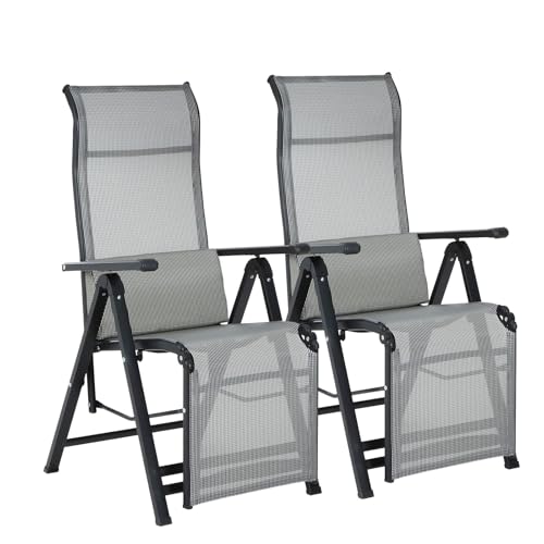 FOVEYZJ Klappliege Liegestuhl,Aluminium Textilene 3-Fach Verstellbare Rückenlehne & wetterfeste Gartenmöbel Sonnenliege mit Armlehene für Garten Terrasse Strandstuhl(Grau - 2 Stück) von FOVEYZJ