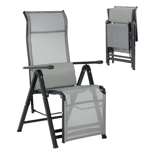 FOVEYZJ Klappliege Liegestuhl,Aluminium Textilene 3-Fach Verstellbare Rückenlehne & wetterfeste Gartenmöbel Sonnenliege mit Armlehene für Garten Terrasse Strandstuhl(Grau - 1 Stück) von FOVEYZJ