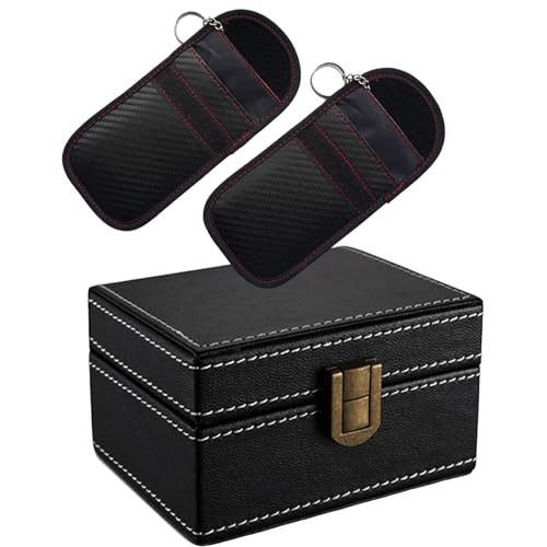 FOVNOT Autoschlüssel Schutz Keyless Box Faraday Diebstahlschutz Keyless Go Schutz Für Autoschlüssel Hülle RFID Abschirmbox, Keyless Go Schutz Autoschlüssel Box (1 Faraday Box + 2 Faraday Bag) von FOVNOT