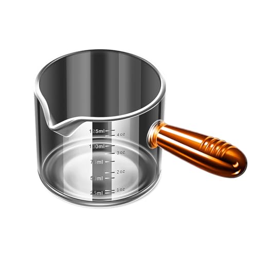 FOVNOT Espresso-Messbecher, 60ml/125ml Espresso-Schnapsglas-Tassen Espresso-Tassen mit V-förmiger Mündung und Doppelskala Geeignet für Espresso, Ketchup, Salat-Dressing (Brown handle-125ml) von FOVNOT