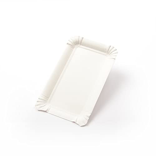 1000 Stück Pappteller rechteckig (10×16 cm), ohne Beschichtung, weiß Frischfaser kompostierbar aus Pappe Imbissteller Partyteller Kuchenteller Grillteller Vorspeisenteller Kuchenunterleger von FOXCUP