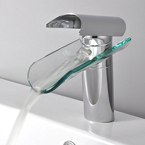 LHTCZZB Mischbatterie Chrom Finish Bassin Wasserhahn Mixer Hahn Glas Auslauf Wasserfall Waschbecken Wasserhahn Hot & Coldwater Hahn EIN Loch von LHTCZZB