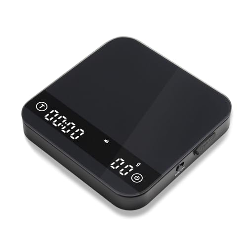 FOXNSK Espresso Waage mit Timer, 0.1g Genaue Kaffeewaage mit 4 Modi, Anzeige von Verhältnis und Durchflussmenge Coffee Scale, USB Aufladbar Mini Küchenwaage Digital für Barista, Max 2kg, Schwarz von FOXNSK