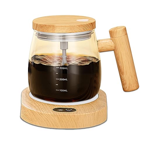 FOXNSK Selbstrührender Becher, 400 ml, selbstrührender Kaffeebecher, elektrischer Mischbecher, hohes Borosilikatglas, Mischkaffeetasse mit 55 ° konstanter Temperatur-Untersetzer, geeignet für von FOXNSK