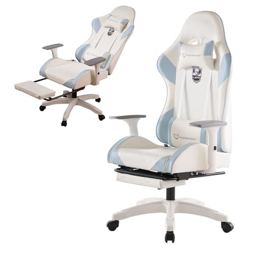 FOXSPORT Ergonomischer Gaming-Stuhl, Computerstuhl mit Pedalen - höhenverstellbar, Drehstuhl mit Kopfstütze und Lendenkissen, Neigung 155° (Blau) von FOXSPORT
