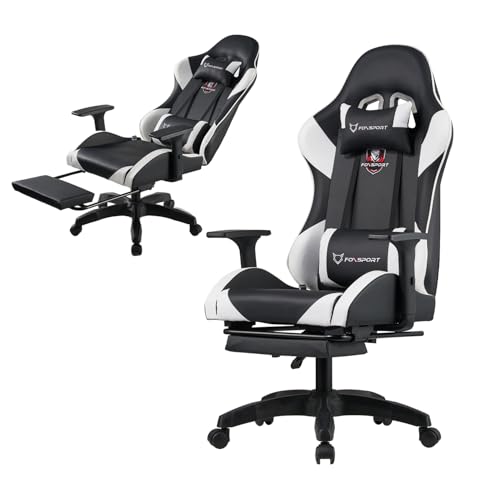 FOXSPORT Ergonomischer Gaming-Stuhl, Computerstuhl mit Pedalen - höhenverstellbar, Drehstuhl mit Kopfstütze und Lendenkissen, Neigung 155° (Schwarz) von FOXSPORT
