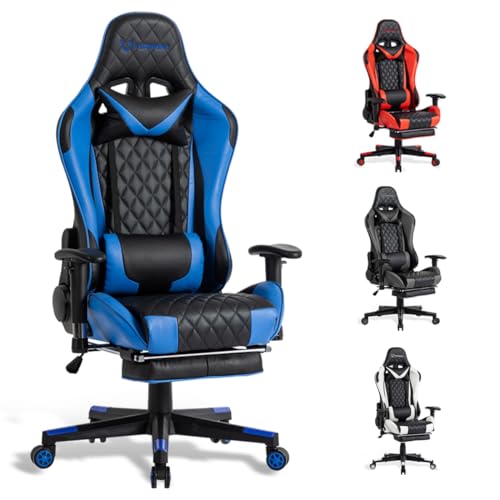 FOXSPORT Ergonomischer Gaming Stuhl - Schreibtischstuhl - PC Gaming Stühle - Chefsessel - Sessel - Bürostuhl - Stühle Gaming - Stuhl für Gamer und Arbeit. (Blau, Mit Fußstütze) von FOXSPORT