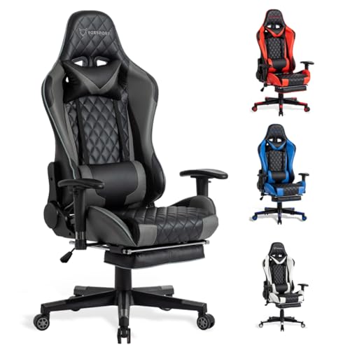 FOXSPORT Ergonomischer Gaming-Stuhl vollständig verstellbar mit Armlehne, Fußstütze, Kopfstütze, Rückenlehne und Kissen – Neigungsfunktion – ultimativer Komfort für Gamer und Büroangestellte. von FOXSPORT