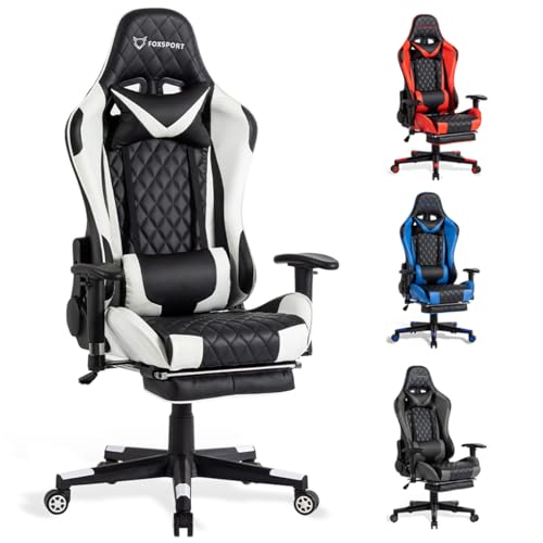 FOXSPORT Ergonomischer Gaming-Stuhl vollständig verstellbar mit Armlehne, Fußstütze, Kopfstütze, Rückenlehne und Kissen – Neigungsfunktion – ultimativer Komfort für Gamer und Büroangestellte. von FOXSPORT