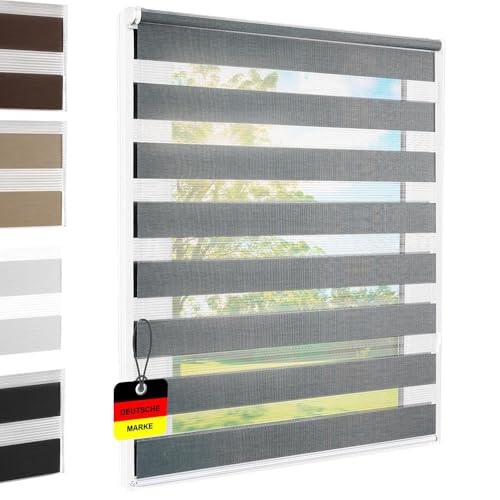 Doppelrollo Klemmfix ohne Bohren Grau 105x140 cm [Stoffbreite 101cm] Duo Rollo Fensterrollo für Fenster/Türen Gardine Klemmrollo Seitenzugrollo Sichtschutz Sonnenschutzrollo Zebrarollo von Foxx