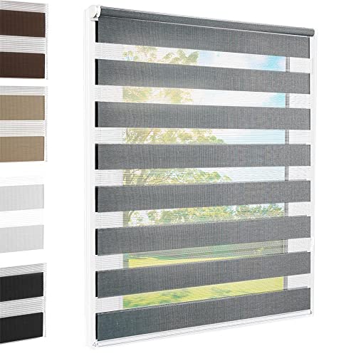 Doppelrollo Klemmfix Grau 95x220 cm Duo Rollo Fensterrollo für Fenster/Türen Gardine Klemmrollo ohne Bohren Seitenzugrollo Sichtschutz Sonnenschutzrollo Zebrarollo von FOXX