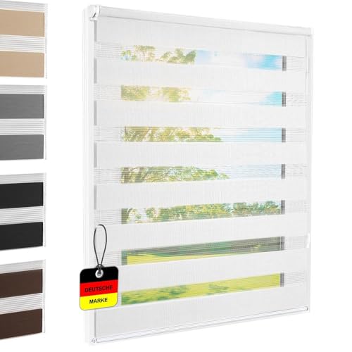 Doppelrollo Klemmfix ohne Bohren Weiß 85x140 cm [Stoffbreite 81cm] Duo Rollo Fensterrollo für Fenster/Türen Gardine Klemmrollo Seitenzugrollo Sichtschutz Sonnenschutzrollo Zebrarollo von Foxx