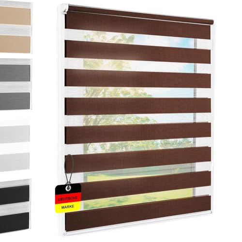 Doppelrollo Klemmfix ohne Bohren Braun 80x140 cm [Stoffbreite 76cm] Duo Rollo Fensterrollo für Fenster/Türen Gardine Klemmrollo Seitenzugrollo Sichtschutz Sonnenschutzrollo Zebrarollo von FOXX