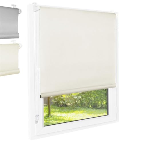 FOXX Thermo Rollo [FÜR Fenster OHNE Bohren] 90x140 cm Creme/Innenrollo Blickdicht als Sichtschutz/Klemmfix Montage/Für Schlafzimmer, Wohnzimmer, Küche, Büro, Kinderzimmer von Foxx