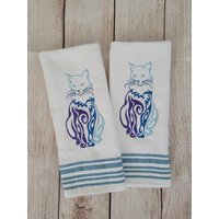 Bestickt Buntes Katzen Geschirr Handtuch 2 Stück Set von FOXYSTITCHShop