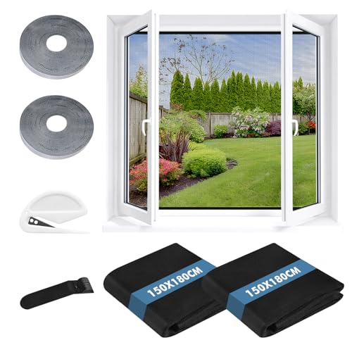FOYIOLRU Fliegengitter Fenster, 2 Stück 150 x 180cm Insektenschutz Fenster mit Gesteigerte höherer Klebkraft Klettband, Fliegennetz & Mückennetz für Fenster, Schwarz FOYIOLRU Fliegengitter Fenster, 2 Stück 150 x 180cm Insektenschutz Fenster mit Gesteigerte höherer Klebkraft Klettband, Fliegennetz & Mückennetz für Fenster, Schwarz von FOYIOLRU