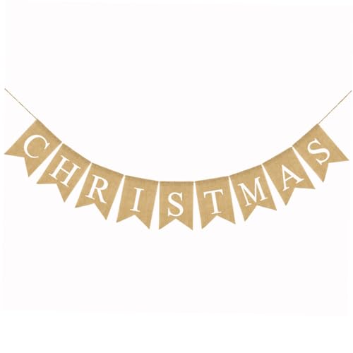FOYTOKI Merry Christmas Wimpelkette aus Leinen DIY Burlap Pull Flag mit Swallowtail Design Rustikale Weihnachtsgirlande für Fenster Wand Tür und Partydekoration Wetterfest und von FOYTOKI