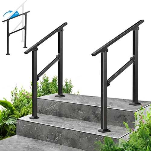 FOYUEE 2 Stück Outdoor Handläufe für 2 Stufen - Schwarzer Treppenhandlauf & Indoor Treppengeländer Kit, Außentreppengeländer für Veranda, Deck und Garten, komplettes Installationsset von FOYUEE