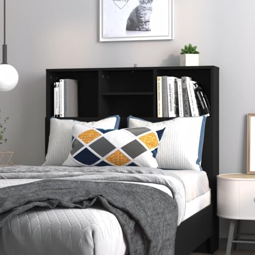 FOZICV Bücherregal-Kopfteil Betthaupt Bettzubehör Wandpaneel Innenmöbel Schlafzimmerdekor Ausgezeichnete Unterstützung für Betten Ohne Kopfteil Modischen Design Schwarz 100x19x103,5 cm von FOZICV