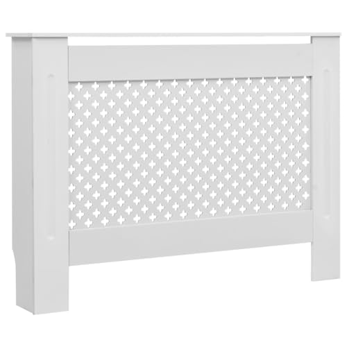 FOZICV Heizkörperabdeckung 112x19x81,5 cm Weiß MDF Stilvolle Heizkörperverkleidung mit Wabenmuster Kreuzdesign Dekorative Funktion Wohnzimmer Zusätzlichen Stauraum für Ornamente von FOZICV