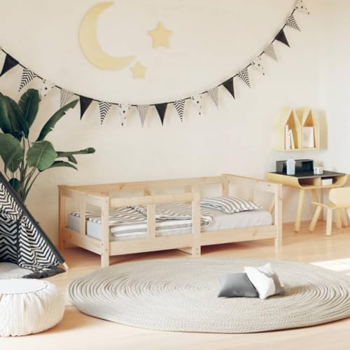 FOZICV Kinderbett Braun 147,5x76x46 cm Massives Kiefernholz Matratze Nicht Enthalten Children Bed Kinderbett Holz Bettrahmen Bettgestell Bedframe Bett Regal Bed for Kids Einzelbetten von FOZICV