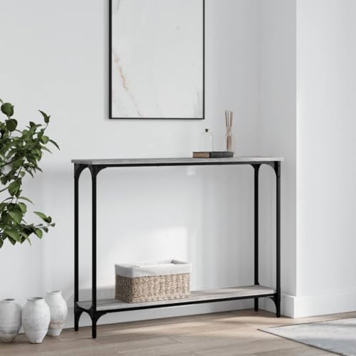 FOZICV Konsolentisch fürs Wohnzimmer mit Ablagen 100x22,5x75 cm Eingangstisch mit Ablageflächen Flurtisch Ausstellungstisch Möbel Eingangsbereich Holzwerkstoff Grau Sonoma von FOZICV
