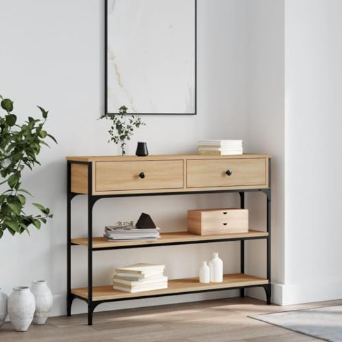 FOZICV Konsolentisch fürs Wohnzimmer mit Schublade 100x25x75 cm Stilvolle Beistelltisch mit Schublade Telefontisch Holz Couchtisch Flurtisch mit Schublade Holzwerkstoff Sonoma-Eiche von FOZICV