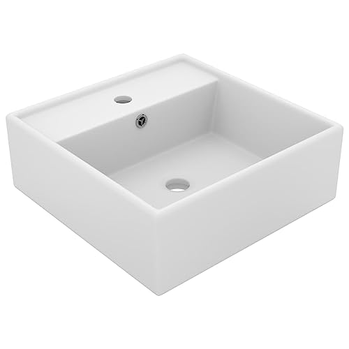 FOZICV Luxus-Waschbecken Überlauf Quadratisch Matt Weiß 41x41x15 cm Keramik Waschschale Bad Möbel Modern Aufsatzwaschtisch Aufsatzbecken Aufsatzwaschbecken mit überlauf Waschbecken Eckig von FOZICV