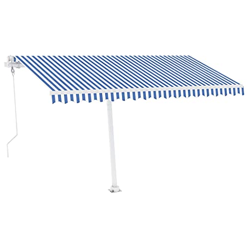 FOZICV Outdoor-Markise Automatisch 400x300 cm Blau/Weiß Balkon Einziehbaren Markise mit PU-Beschichtung, das UV-beständig Terrassenmarkise Robuste Standfuß ist 360 Grad Drehbar von FOZICV