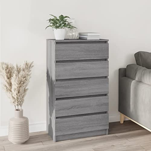 FOZICV Sideboard Grau Sonoma 60x36x103 cm Holzwerkstoff Feuchtigkeitsbeständigkeit Viel Stauraum Schubladenschrank mit 5 Schubladen Ausgestattet Lagerschrank Stabile Oberplatte von FOZICV