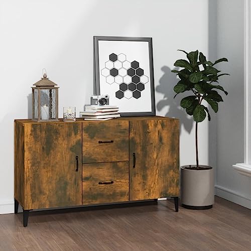 FOZICV Sideboard Räuchereiche 100x36x60 cm Holzwerkstoff Feuchtigkeitsbeständigkeit Klassische Lagerschrank mit 2 Türen und 2 Schubladen Versehen Schubladenschrank Wohnzimmer von FOZICV