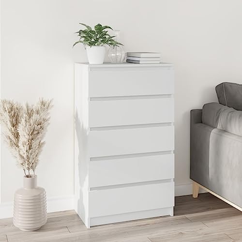 FOZICV Sideboard Weiß 60x36x103 cm Holzwerkstoff Feuchtigkeitsbeständigkeit Viel Stauraum Schubladenschrank mit 5 Schubladen Ausgestattet Lagerschrank Stabile Oberplatte von FOZICV