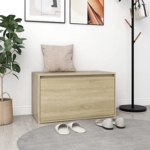 FOZICV Sitzbank Aufbewahrungsbank Fußablage Multifunktional Sitzmöbel für Wohnzimmer oder Schlafzimmer Inneneinrichtung Klassisches Design Sonoma-Eiche 80x40x45 cm von FOZICV