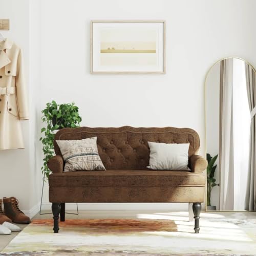 FOZICV Sitzbank Fußablage mit Rückenlehne Weicher Samt Sitzmöbel für Wohnzimmer oder Schlafzimmer Klassisches Design Inneneinrichtung Braun 119,5x64,5x75 cm von FOZICV