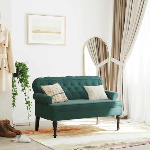 FOZICV Sitzbank Fußablage mit Rückenlehne Weicher Samt Sitzmöbel für Wohnzimmer oder Schlafzimmer Klassisches Design Inneneinrichtung Dunkelgrün 119,5x64,5x75 cm von FOZICV