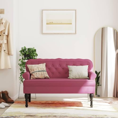 FOZICV Sitzbank Fußablage mit Rückenlehne Weicher Samt Sitzmöbel für Wohnzimmer oder Schlafzimmer Klassisches Design Inneneinrichtung Weinrot 119,5x64,5x75 cm von FOZICV