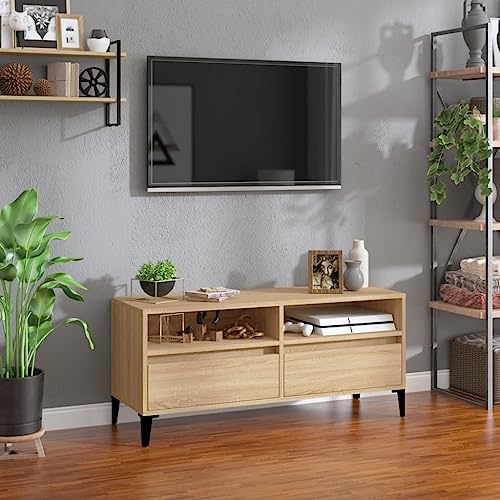 FOZICV TV-Schrank Stereoschrank Medienschrank TV-Möbels Fernsehtisch für Wohnzimmer Schlafzimmer oder Arbeitszimmer Stilvollen und Praktischen Design Sonoma-Eiche 100x34,5x44,5 cm von FOZICV