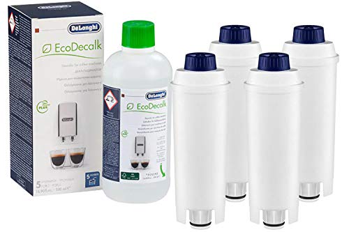 4-pack Wasserfilter ersetzt DLSC002 Filterpatrone SER3017 Filterpatronen 5513292811 kompatibel mit Magnifica Caffe Cappuccino ECAM ETAM EPAM ESAM BCO EC inkl. DeLonghi EcoDecalk 500ml von FP