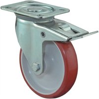 Bs Rollen Lenkrolle mit Totalfeststeller und Anschraubplatte Polyurethan rot Rollenlager 150 mm 240 kg - L420.B31.150 von FP