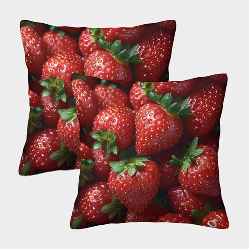 FPAKAKIIE Erdbeere Dekorative Kissenbezüge 2er Pack Fruits - Quadratische Kissenhüllen Für Wohnzimmer Sofa Bett - Mit Reißverschluss 40x40cm von FPAKAKIIE