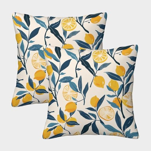 FPAKAKIIE Zitrone Quadratische Fruits Kissenbezüge, 2er Pack, Optimal Für Living Room Accent Und Seasonal Decor, Leicht Zu Reinigen 45x45cm von FPAKAKIIE