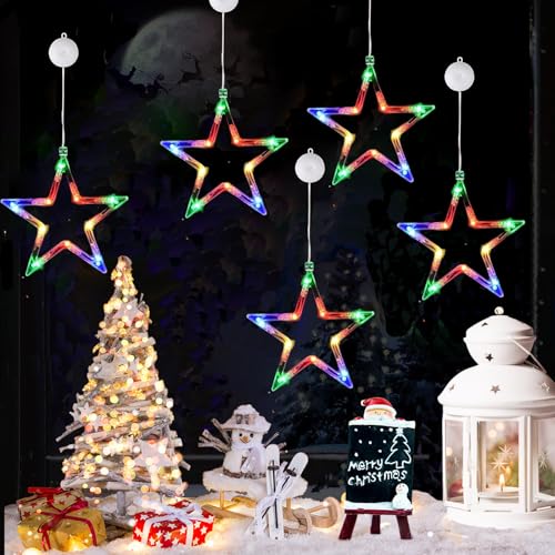 Weihnachtsdeko Fenster LED Sterne Weihnachtsbeleuchtung, 5 Stück Fensterdeko Lichterkette, Batterie, Timer, Bunt, Fensterbeleuchtung mit Saugnäpfe, Fenster Beleuchtet für Weihnachten Deko Innen Weihnachtsdeko Fenster LED Sterne Weihnachtsbeleuchtung, 5 Stück Fensterdeko Lichterkette, Batterie, Timer, Bunt, Fensterbeleuchtung mit Saugnäpfe, Fenster Beleuchtet für Weihnachten Deko Innen von FPEAOB