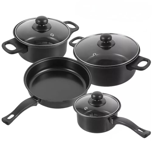 FPFPF Töpfe und Pfannen-Set, antihaftbeschichtet, schwarz, 4-teiliges antihaftbeschichtetes Küchen-Kochgeschirr-Set, Kochtopf, Bratpfanne, Stielkasserolle mit Glasdeckel FPFPF Töpfe und Pfannen-Set, antihaftbeschichtet, schwarz, 4-teiliges antihaftbeschichtetes Küchen-Kochgeschirr-Set, Kochtopf, Bratpfanne, Stielkasserolle mit Glasdeckel von FPFPF