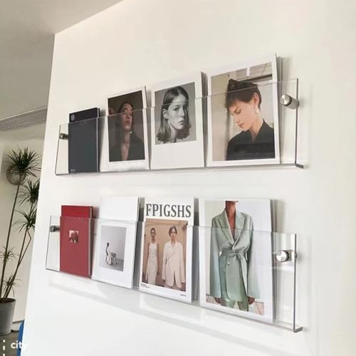 2Pack - acryl zeitschriftenhalter Wand Modern Hängend Bücherregale, Broschürenhalter zeitungshalter Wand Schallplattenregal Display Regal,Schweberegale Für Schlafzimmer, Wohnzimmer, Büro (80cm) von FPIGSHS
