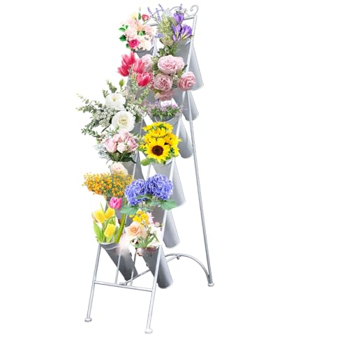 FPIGSHS Blumenständer mit 12 Eimern, 6-lagiger Metall-Pflanzenständer, Blumeneimer, Kunst-Blumenwagen aus Eisen für Blumen-Pop-up-Events im Innen- und Außenbereich, Terrasse, Garten von FPIGSHS