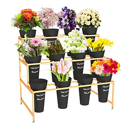 FPIGSHS Blumenständer mit Eimern - 3 Etagen mit 12 Eimern, Pflanzenständer, mobiler Blumenständer mit Rädern, für Innen- und Außenbereich, Garten, Wohnzimmer, Florist (A) von FPIGSHS