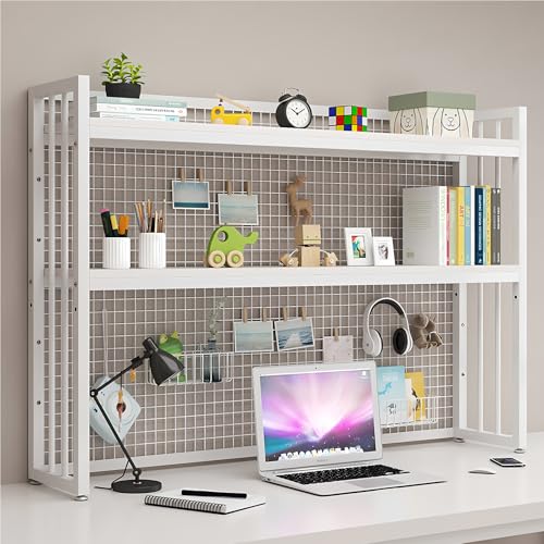 FPIGSHS Computer-Schreibtisch-Bücherregal, 2 -Ebenen Schreibtisch Organizer Regal Aus Holz Und Metall,einstellbare Lagerregal Büroregal Aktenregal Für Wohnheim Büro Hause (Weiß, 115cm) von FPIGSHS