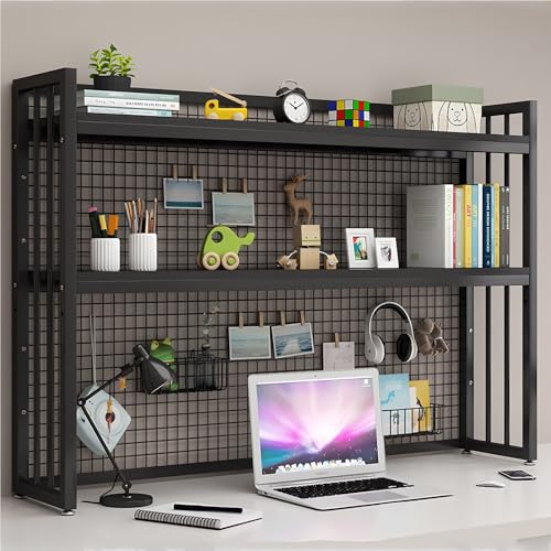 FPIGSHS Computer-Schreibtisch-Bücherregal, 2 -Ebenen Schreibtisch Organizer Regal Aus Holz Und Metall,einstellbare Lagerregal Büroregal Aktenregal Für Wohnheim Büro Hause (Schwarz, 55cm) von FPIGSHS