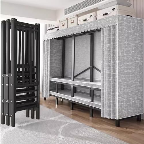 FPIGSHS Einfach Kleiderschrank, 500 Kg, Robuster Stoffschrank Mit Abdeckung, Freistehendes Garderobe-Organizer-System, Geschlossener Vorhang Drehtürenschrank Für Schlafzimmer (190cm/74.8in) von FPIGSHS